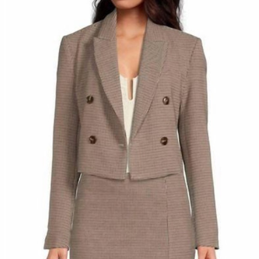 Lucy Paris Noelle Houndstooth Cropped Double Breasted Fitted Blazer - L